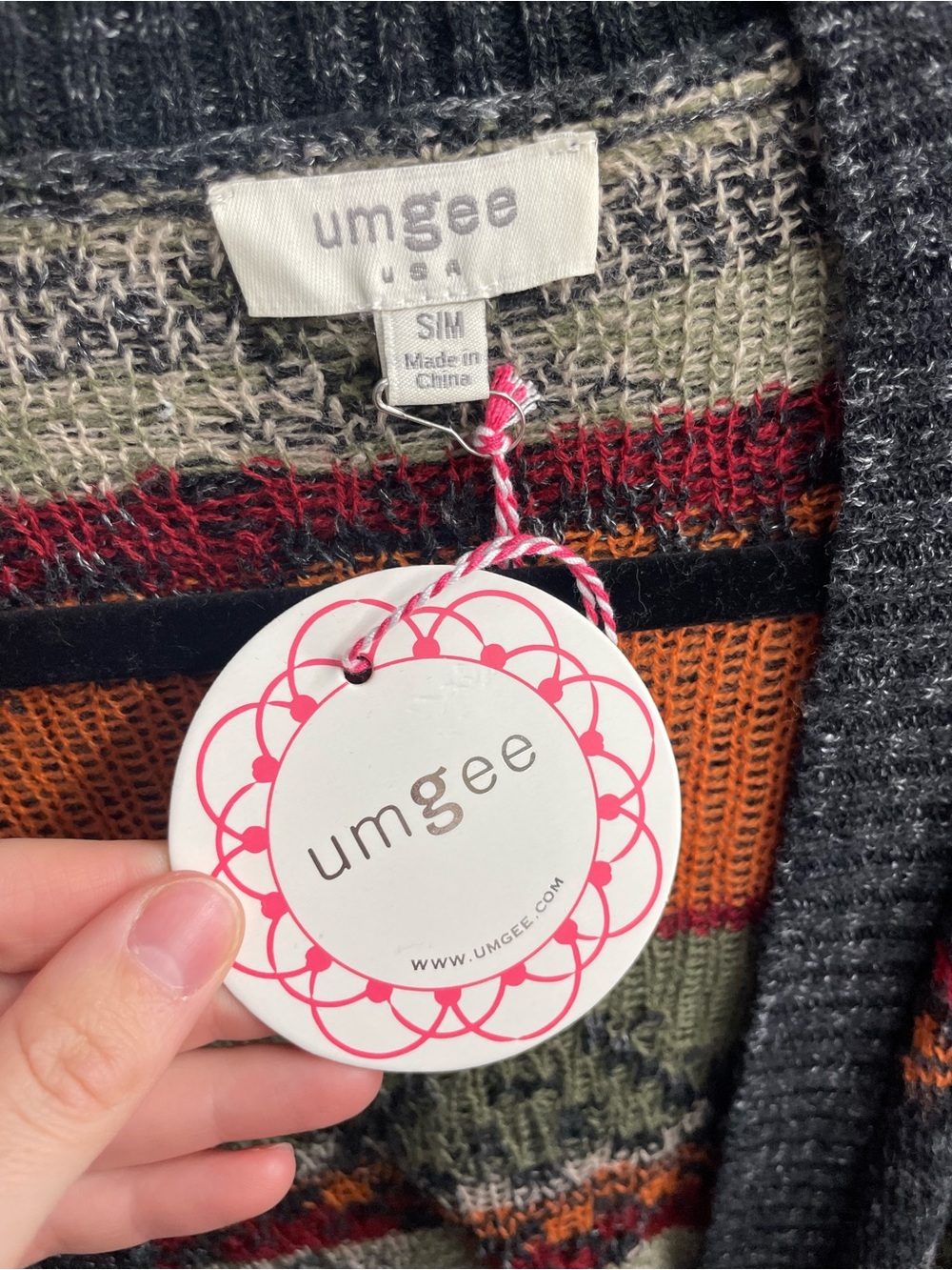 23. NWT Umgee Mossy Green Fall Fair Isle Print Open Cardigan Size Small Medium - Picture 3 of 4